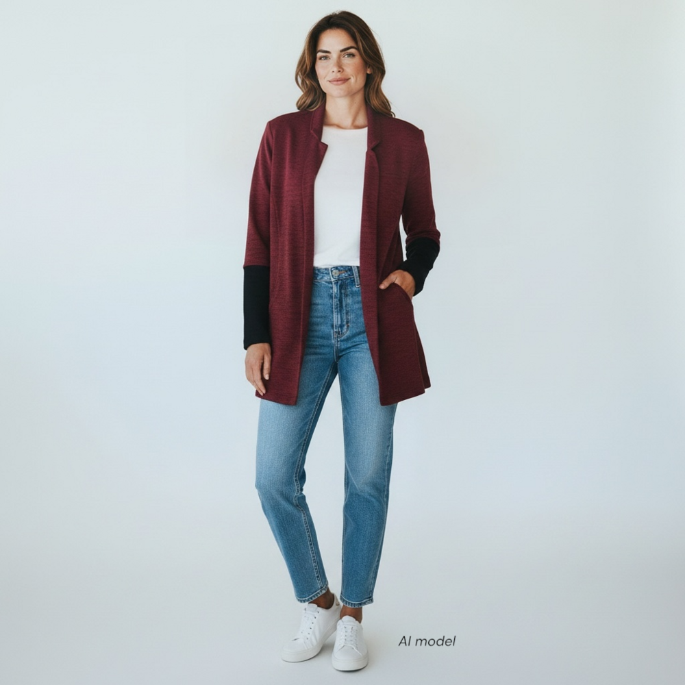 NIC+ZOE Sweater Jacket Womens 1X Red Cardigan Long Sleeve Contrast Cuffs TAGS